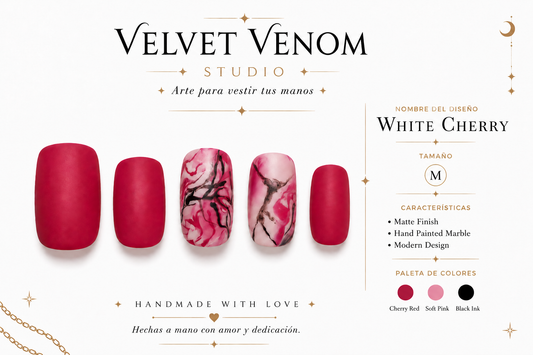 White Cherry | Press On Nails Reutilizables | Talle M