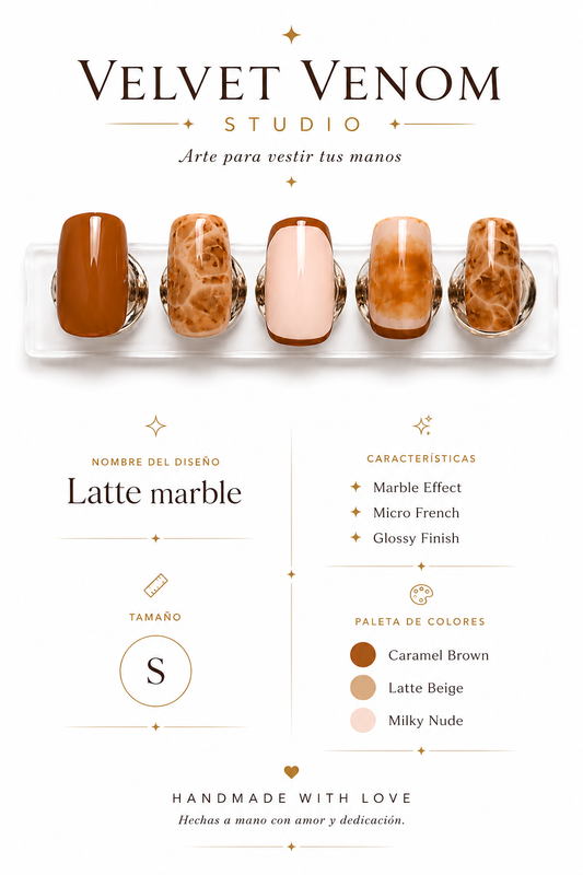 Latte Marble | Press On Nails Reutilizables | Talle S