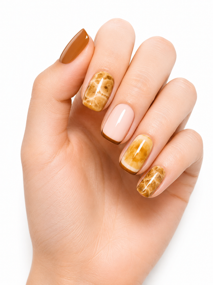 Latte Marble | Press On Nails Reutilizables | Talle S