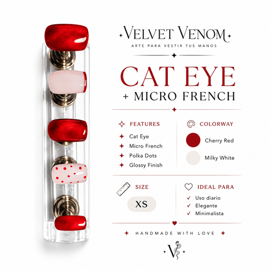 Cat Eye Micro French | Press On Nails Reutilizables | Talle XS